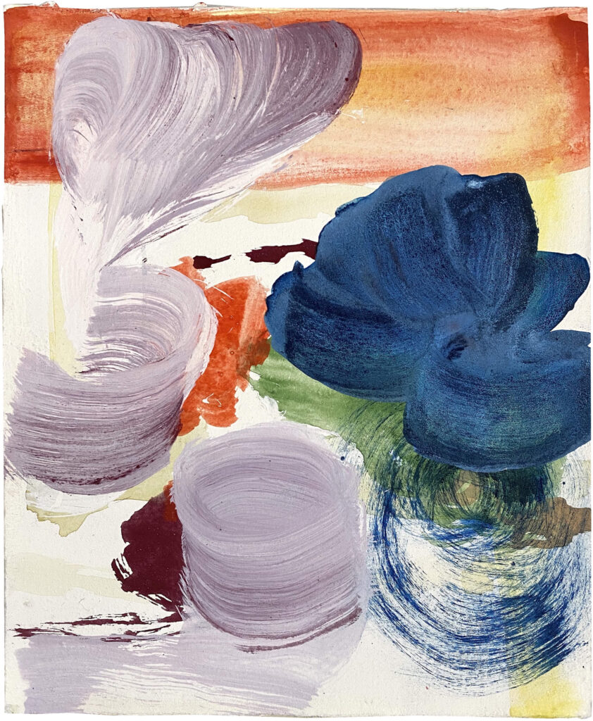 Cove of the fox, 2025, egg tempera and wax crayons on handmade paper, 23 x 19 cm