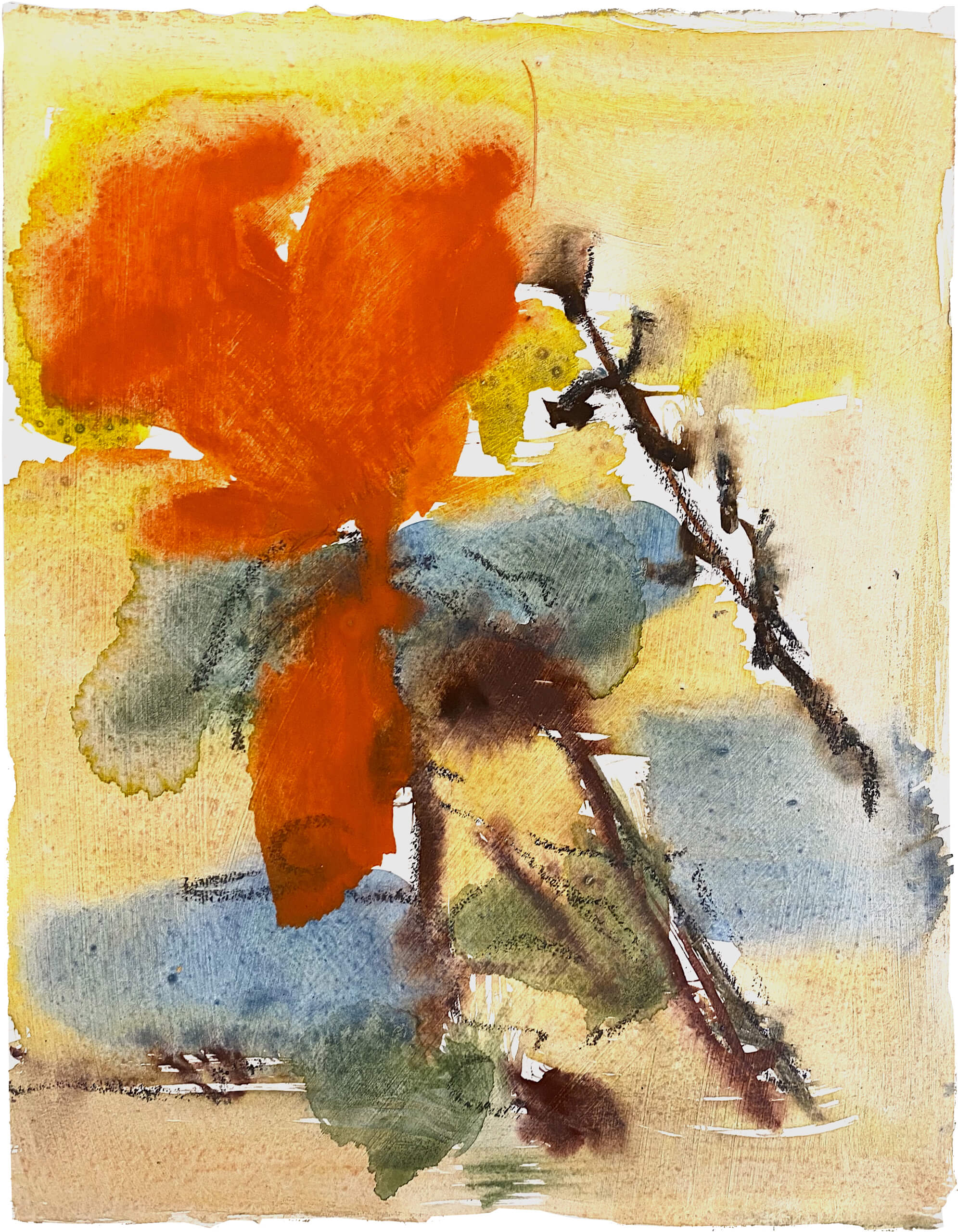 Desert Flower, 2025, egg tempera and wax crayons on handmade paper, 23 x 19 cm